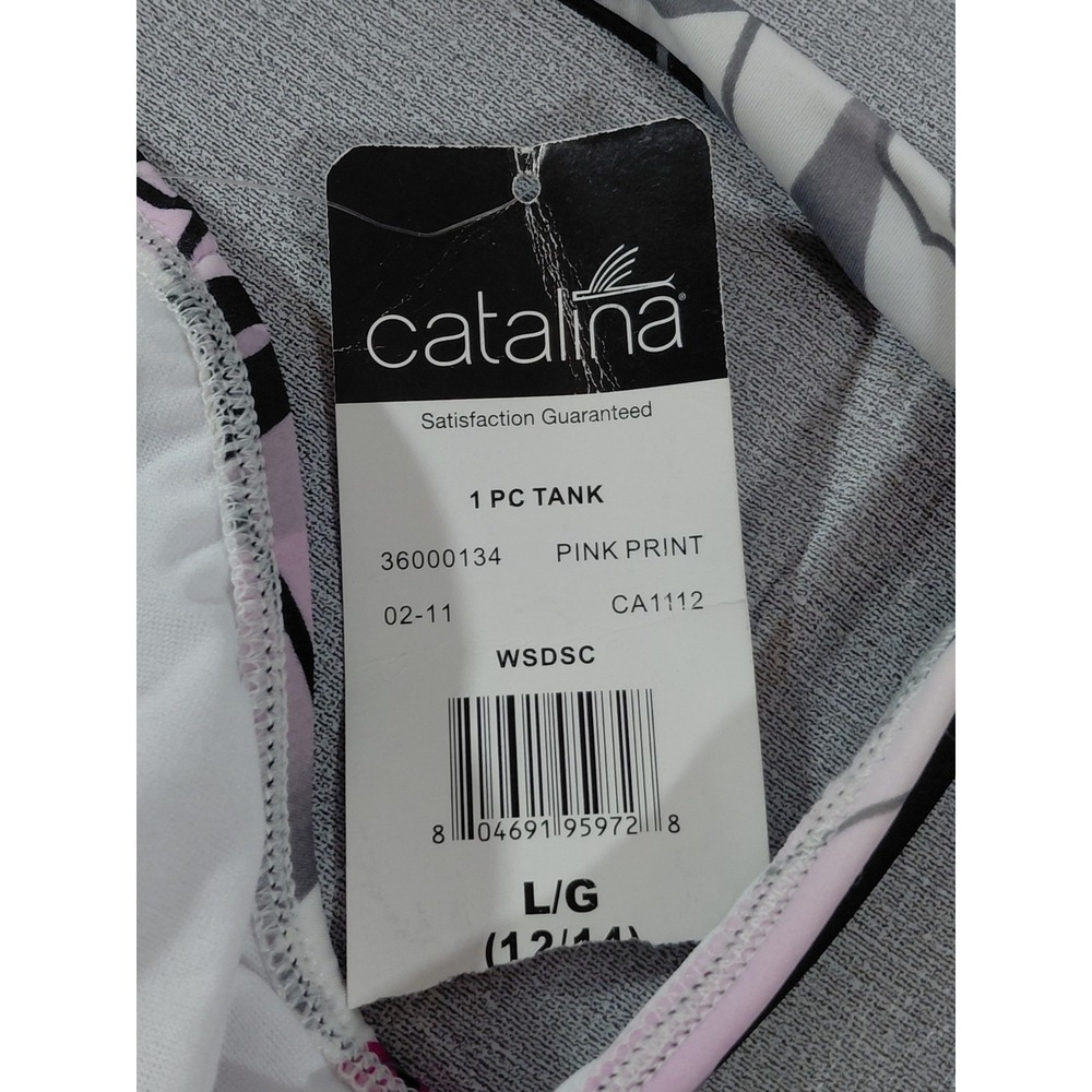 Catalina One Piece Tank Swimsuit Women's LG 12/14 Built in Bra Scoop Neck - Picture 8 of 12